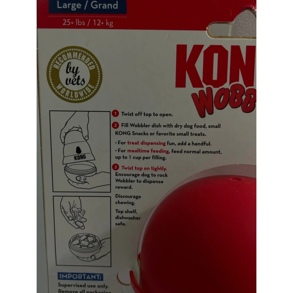 KONG Wobbler Large Red Dog Toy Food Treat Dispenser Slow Feeder 25+ lbs